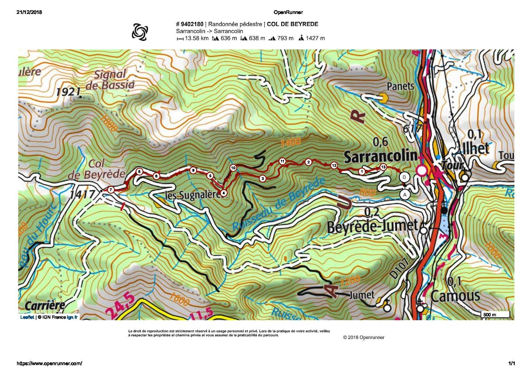 Tracé col de Beyrède